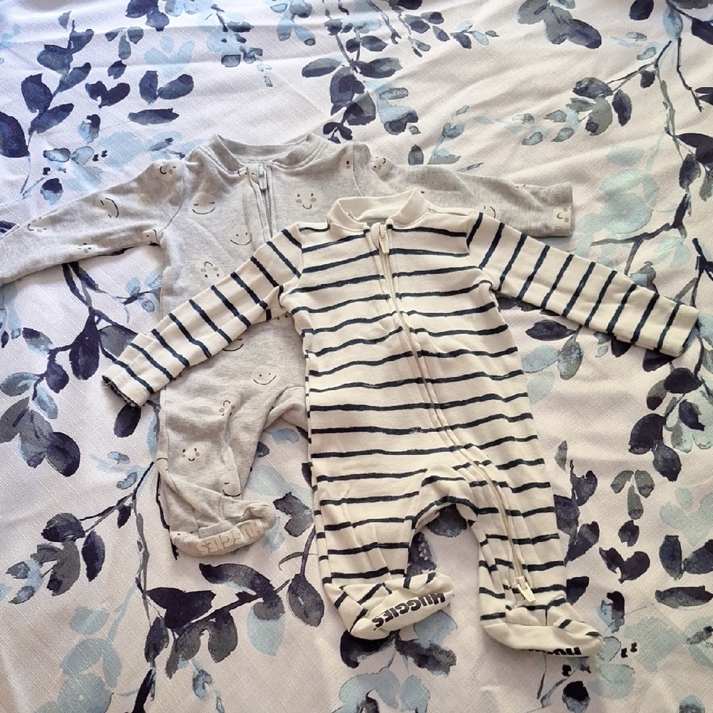 Striped and Solid Gray Kids One Piece Set